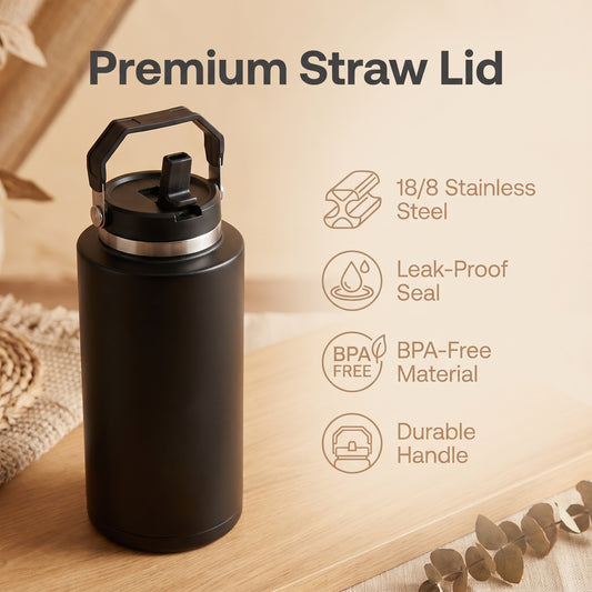 COKAFEGO Straw Lid Compatible with CF01 Water Jug, SUS 304 Stainless Steel Spill Proof Replacement Lid with Handle BPA Free for Outdoor Camping Gym Commute Travel