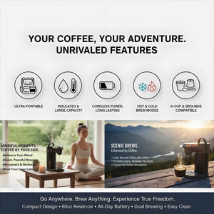 Coming soon...COKAFEGO® Portable Wireless Smart Americano Coffee Maker | 60oz Thermal Reservoir | K - Cup® & Ground Coffee Compatible | For Camping, RV & Outdoor - COKAFEGO