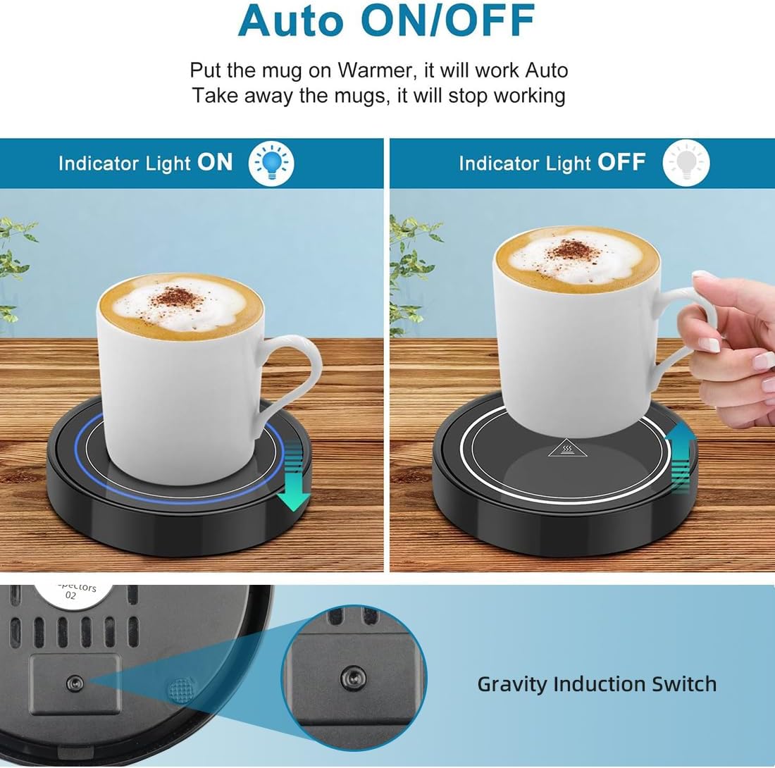 Coffee Mug Warmer, Electric Beverage Warmers for Office Home Desk Use, Smart Cup Warmer Thermostat Coaster for Hot Coffee Tea Espresso Milk Candle Wax with Gravity Switch Auto On/Off 135F - COKAFEGO