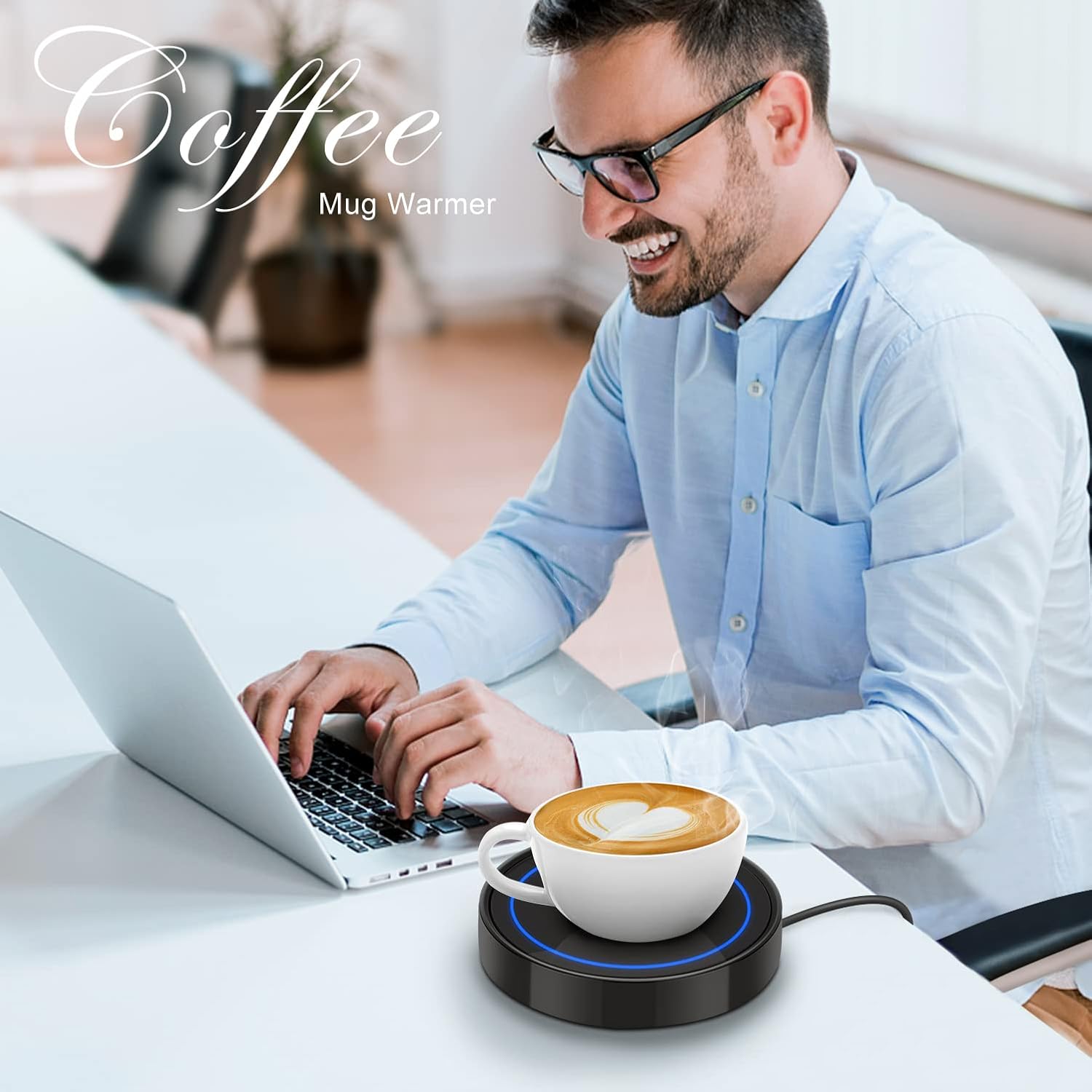 Coffee Mug Warmer, Electric Beverage Warmers for Office Home Desk Use, Smart Cup Warmer Thermostat Coaster for Hot Coffee Tea Espresso Milk Candle Wax with Gravity Switch Auto On/Off 135F - COKAFEGO
