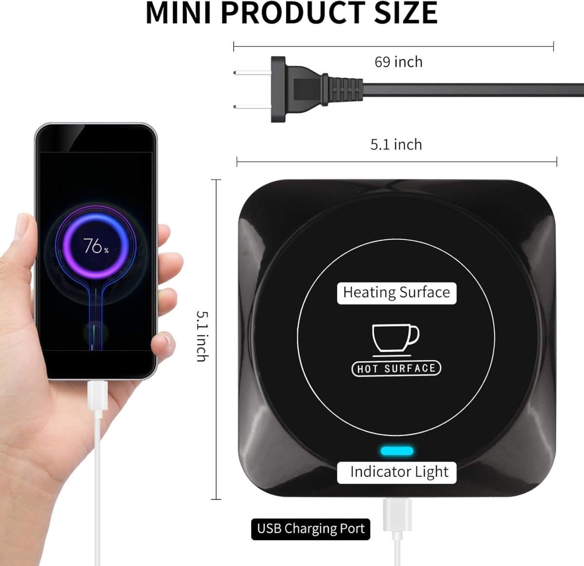 Coffee Mug Warmer, Smart USB Coffee Cup Warmer with Pressure - Induced Auto On/Off, Coffee Accessories for Home Office Desk - COKAFEGO