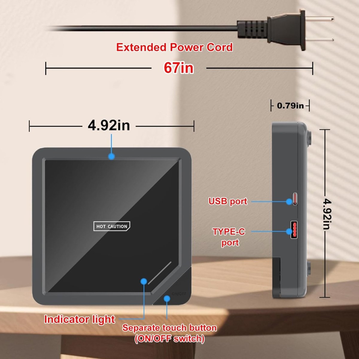 Coffee Mug Warmer with 2 USB Charging Ports: Auto Shut - Off Candle Wax Warmer - Heated Beverage Coffee Accessories for Home Office Desk - U1 Black - COKAFEGO
