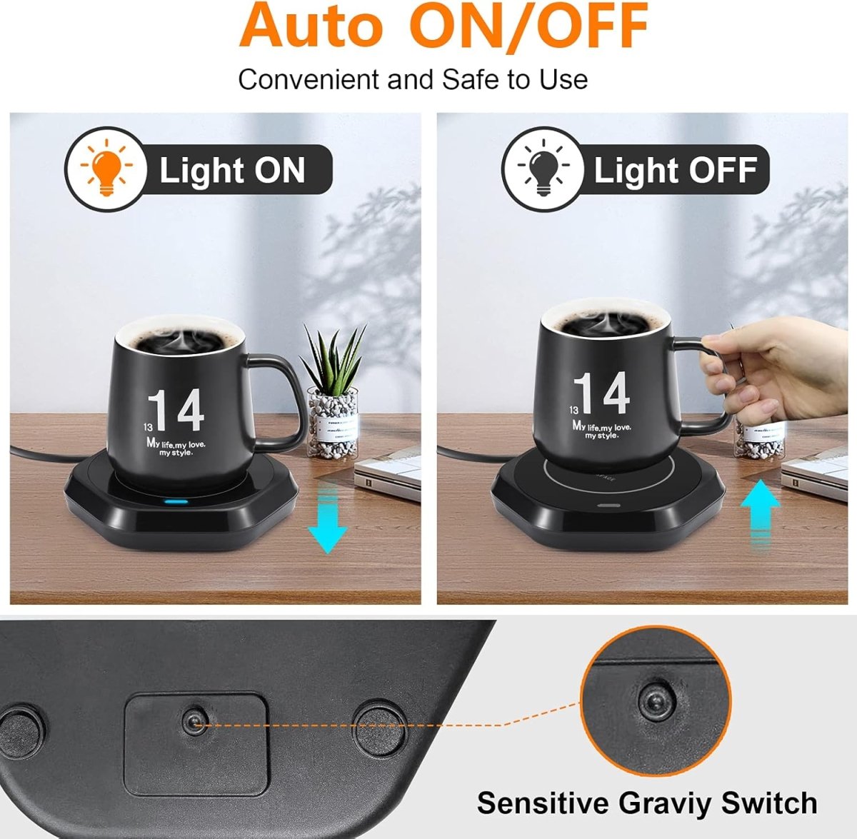 Coffee Mug Warmer: Smart Beverage Heating Plate Candle Wax Cup Warmer Electric Thermostat Coaster for Hot Coffee Milk Tea Water Cocoa Desk Home Office Use (R1 Black) - COKAFEGO