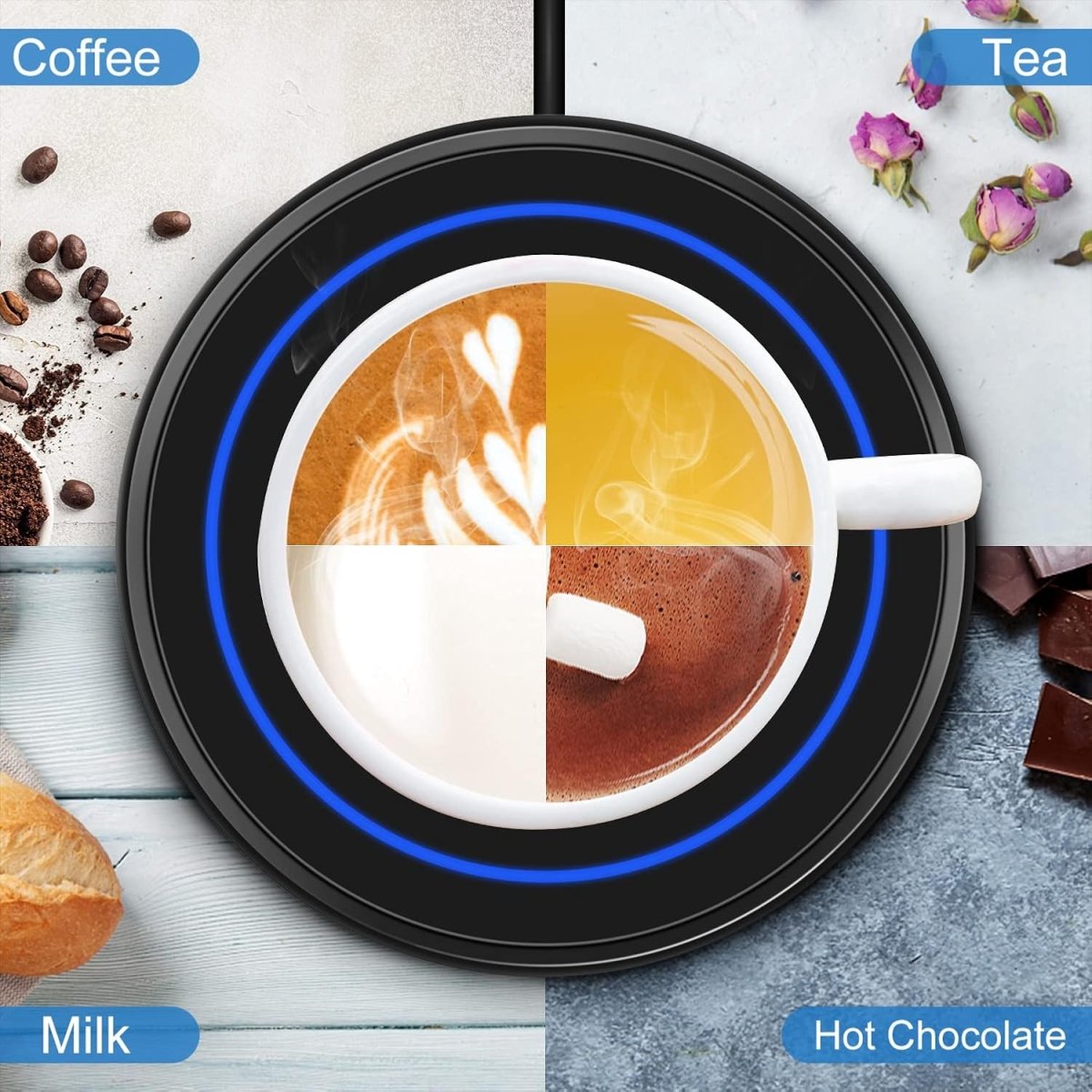 Coffee Mug Warmer, Electric Beverage Warmers for Office Home Desk Use, Smart Cup Warmer Thermostat Coaster for Hot Coffee Tea Espresso Milk Candle Wax with Gravity Switch Auto On/Off 135F - COKAFEGO