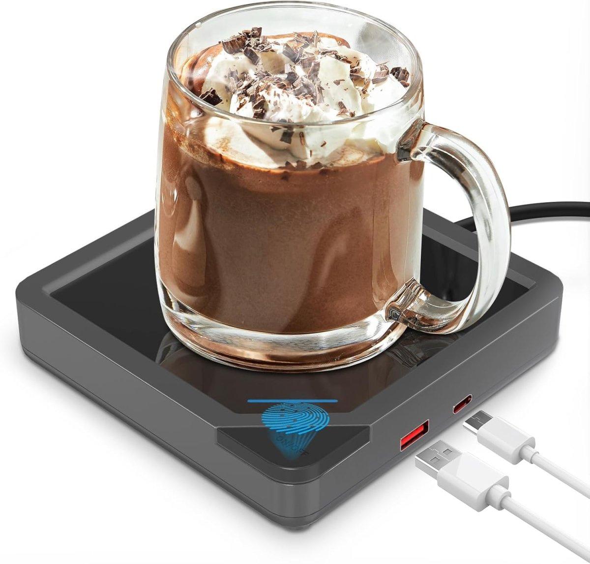 Coffee Mug Warmer with 2 USB Charging Ports: Auto Shut - Off Candle Wax Warmer - Heated Beverage Coffee Accessories for Home Office Desk - U1 Black - COKAFEGO
