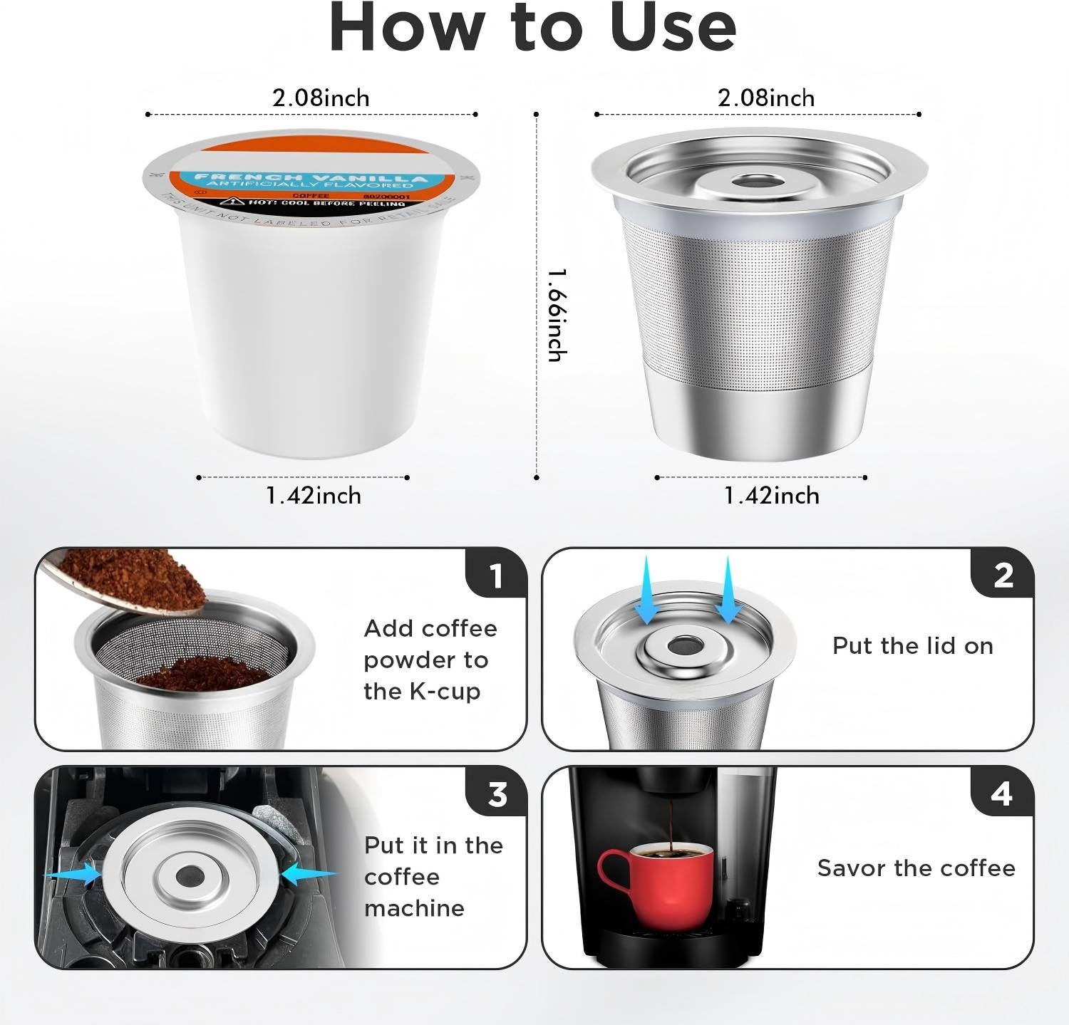 Reusable K Cups,Stainless Steel K Cups for Keurig, Reusable Coffee Pods for CF01 Coffee Makers BPA-Free Refillable Coffee Filters