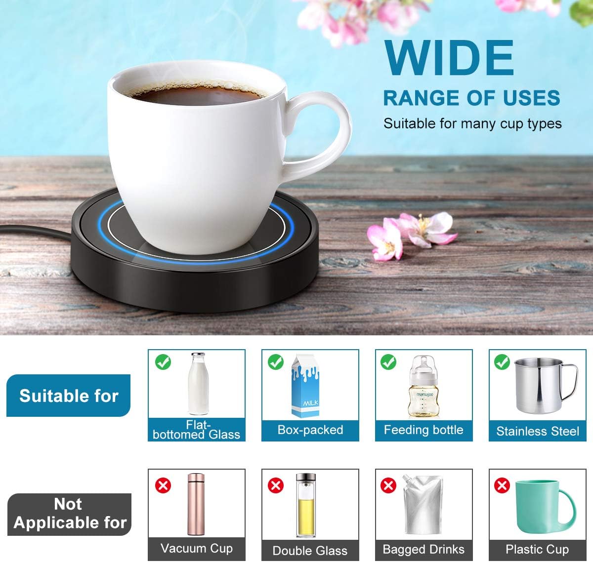 Coffee Mug Warmer, Electric Beverage Warmers for Office Home Desk Use, Smart Cup Warmer Thermostat Coaster for Hot Coffee Tea Espresso Milk Candle Wax with Gravity Switch Auto On/Off 135F - COKAFEGO
