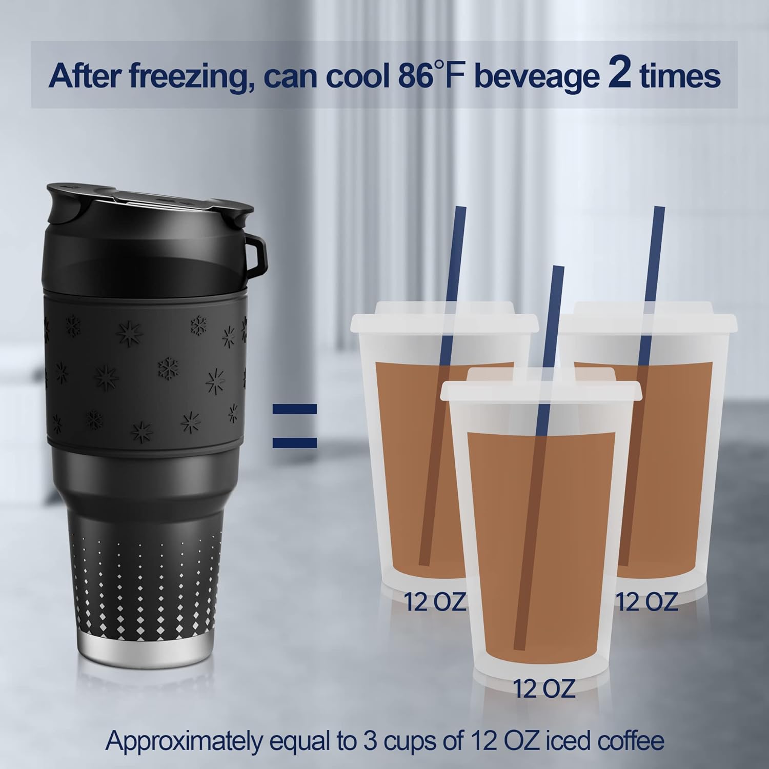 Tumbler with Instant Chiller, Iced Coffee Maker Tumbler Stainless Steel Vacuum Insulated, Detachable and Reusable, 30 Oz (Black, 1Tumbler+1Chiller) - COKAFEGO