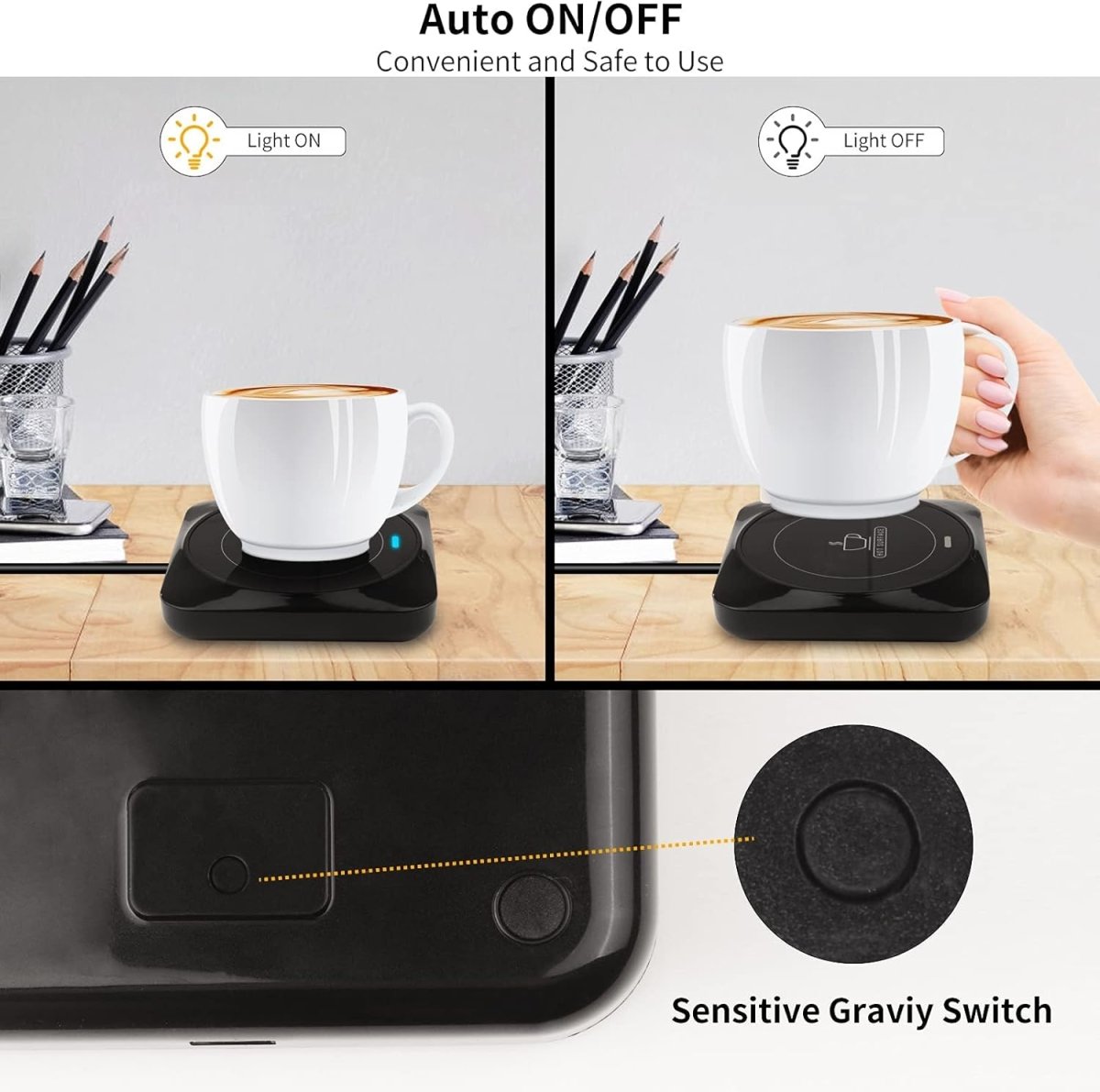 Coffee Mug Warmer, Smart USB Coffee Cup Warmer with Pressure - Induced Auto On/Off, Coffee Accessories for Home Office Desk - COKAFEGO