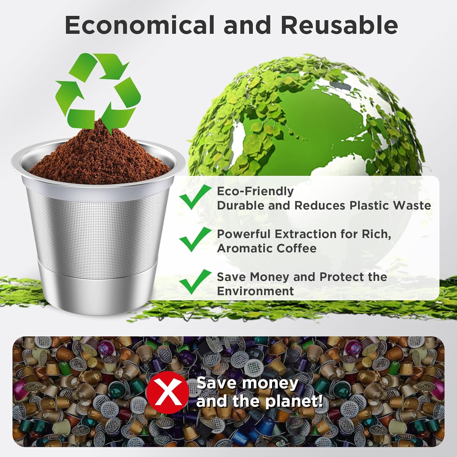 Reusable K Cups,Stainless Steel K Cups for Keurig, Reusable Coffee Pods for CF01 Coffee Makers BPA-Free Refillable Coffee Filters