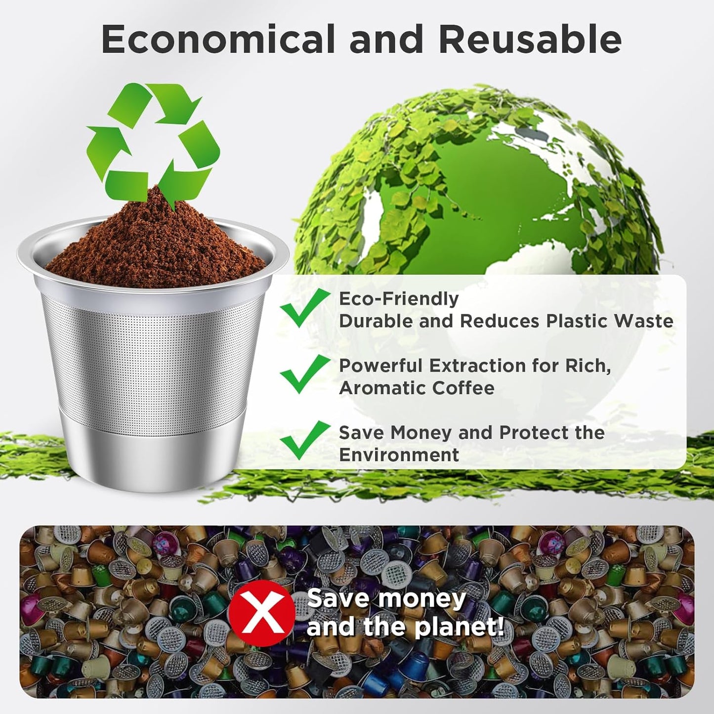 Reusable K Cups,Stainless Steel K Cups for Keurig, Reusable Coffee Pods for CF01 Coffee Makers BPA-Free Refillable Coffee Filters