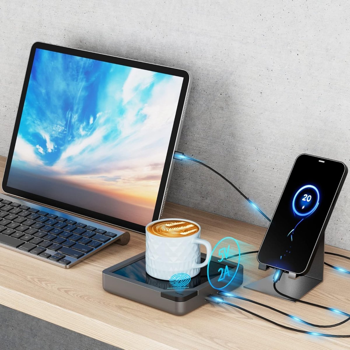 Coffee Mug Warmer with 2 USB Charging Ports: Auto Shut - Off Candle Wax Warmer - Heated Beverage Coffee Accessories for Home Office Desk - U1 Black - COKAFEGO