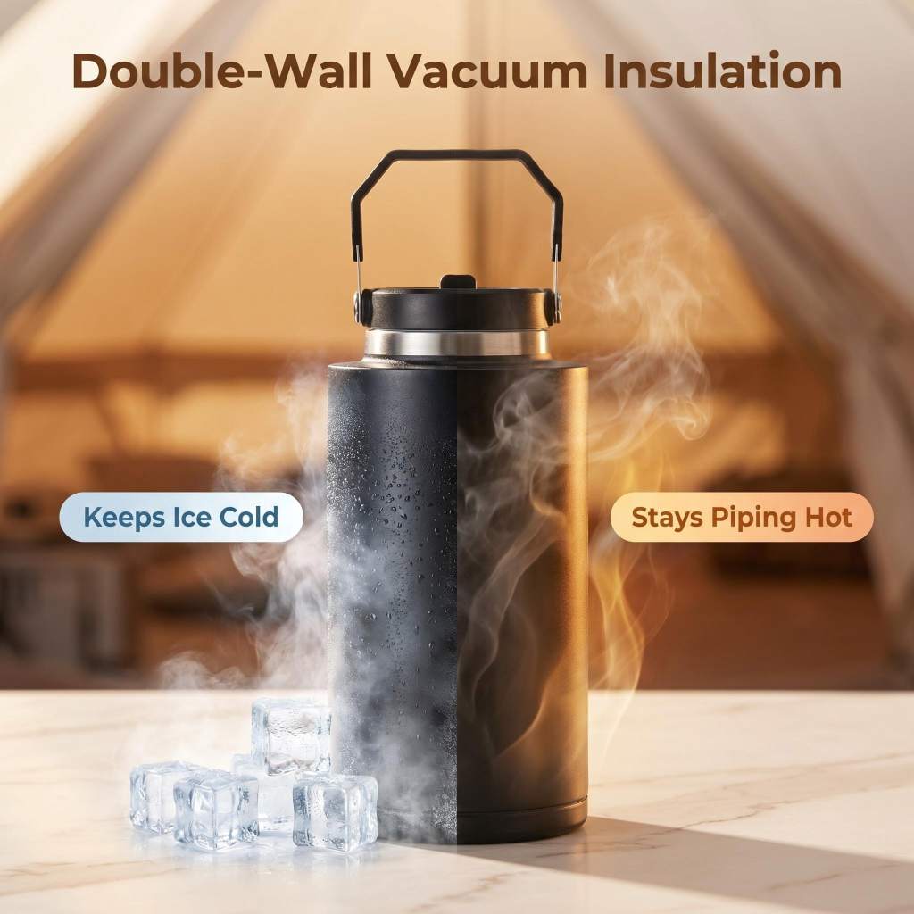 COKAFEGO 60oz/1800ml Insulated Water Bottle with Straw Lid, Compatible with CF01 Coffee Machine, Double Wall Vacuum Thermos Keep Cold 12H Hot 8H, SUS 304 Stainless Steel for Camping Travel