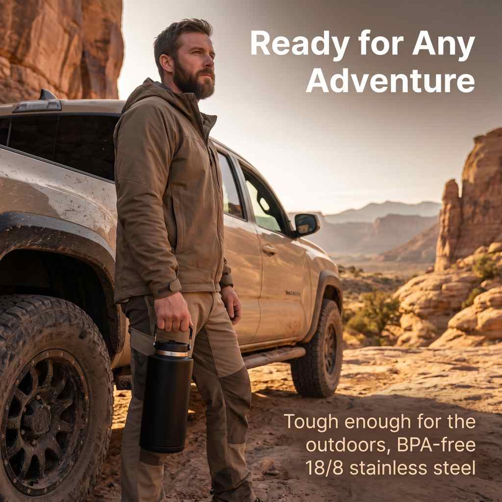 COKAFEGO 60oz/1800ml Insulated Water Bottle with Straw Lid, Compatible with CF01 Coffee Machine, Double Wall Vacuum Thermos Keep Cold 12H Hot 8H, SUS 304 Stainless Steel for Camping Travel