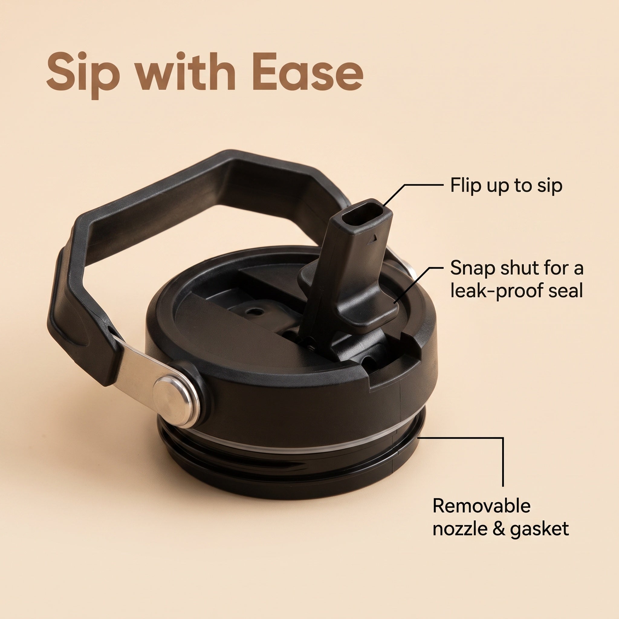 COKAFEGO Straw Lid Compatible with CF01 Water Jug, SUS 304 Stainless Steel Spill Proof Replacement Lid with Handle BPA Free for Outdoor Camping Gym Commute Travel
