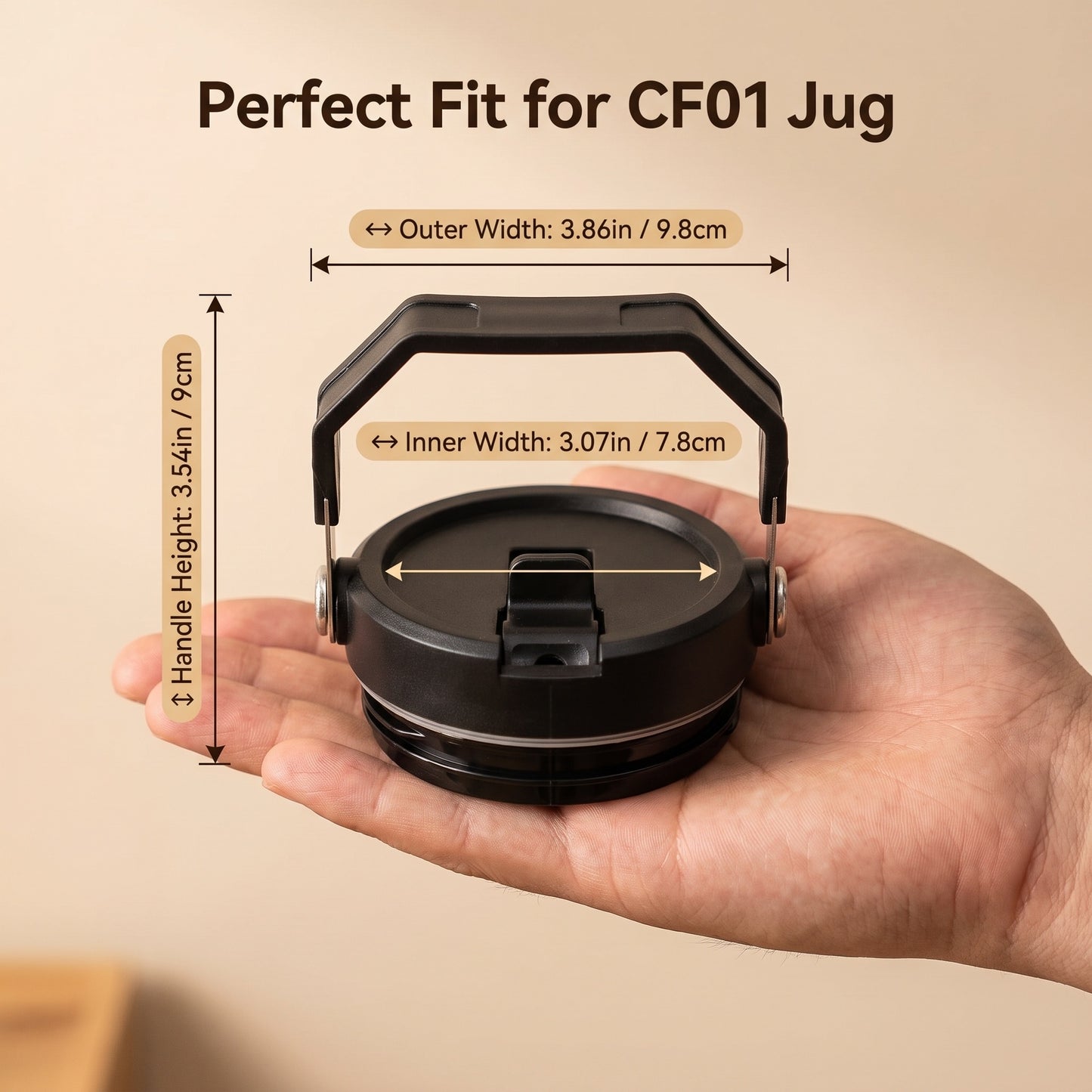 COKAFEGO Straw Lid Compatible with CF01 Water Jug, SUS 304 Stainless Steel Spill Proof Replacement Lid with Handle BPA Free for Outdoor Camping Gym Commute Travel