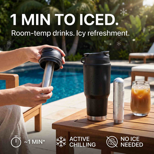 COKAFEGO  CT02 Active-Chill Tumbler, 30oz Stainless Steel Insulated Cup with Freezable Cooling Core, BPA-Free Dual-Opening Lid, Reusable Cold Drink Bottle for Coffee, Travel & Outdoor