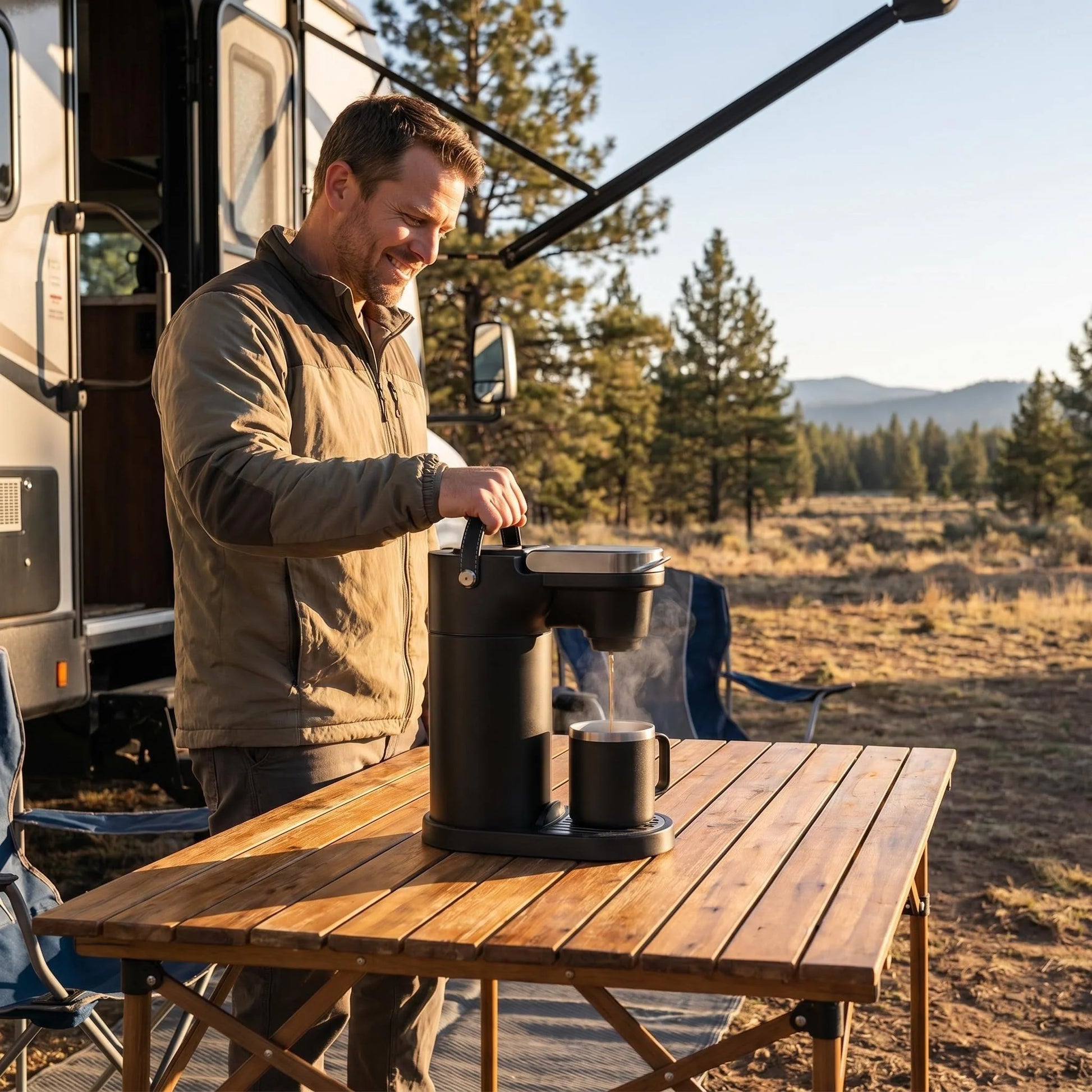 The new product is not yet available for sale.-COKAFEGO® THE WORLD'S FIRST PORTABLE K-CUP® COFFEE MAKER. THE ULTIMATE EXPLORER'S GIFT. | 60oz Thermal Reservoir | K-Cup® & Ground Coffee Compatible | For Camping, RV & Outdoor